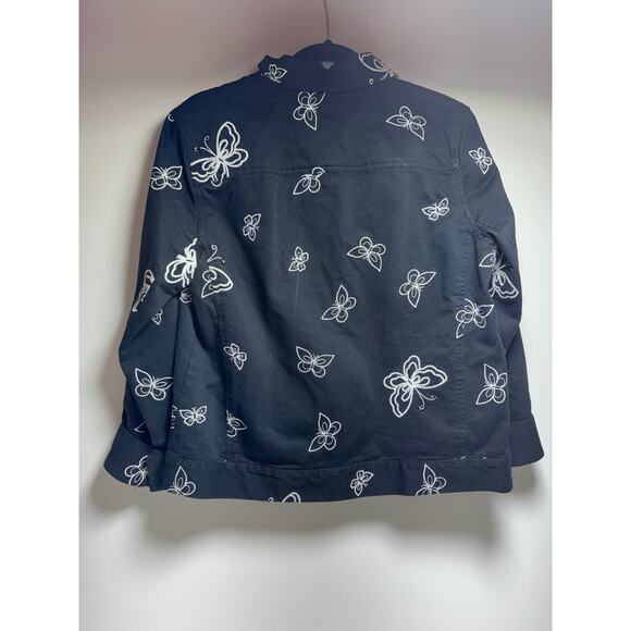 Easy Spirit ButterflyBlack White Button Front Blazer Jacket Size Medium - Picture 9 of 9